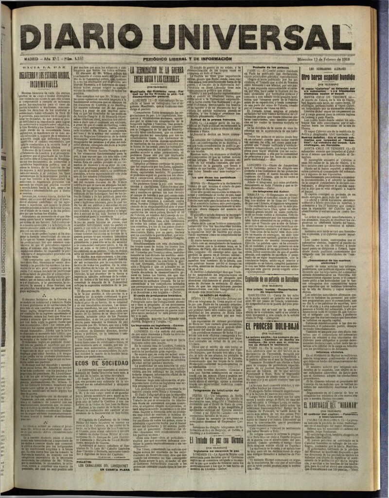 Miniatura de Diario Universal del 13 de febrero de 1918