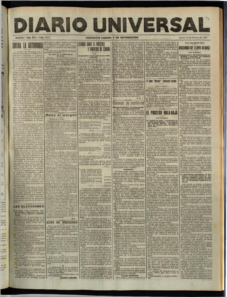Miniatura de Diario Universal del 14 de febrero de 1918