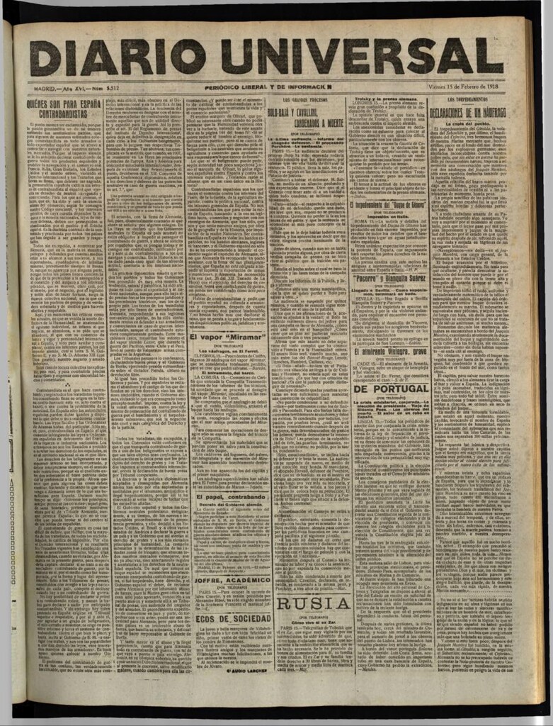 Miniatura de Diario Universal del 15 de febrero de 1918
