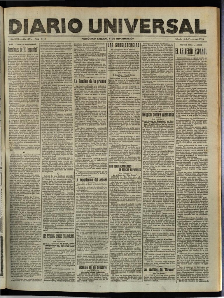 Miniatura de Diario Universal del 16 de febrero de 1918