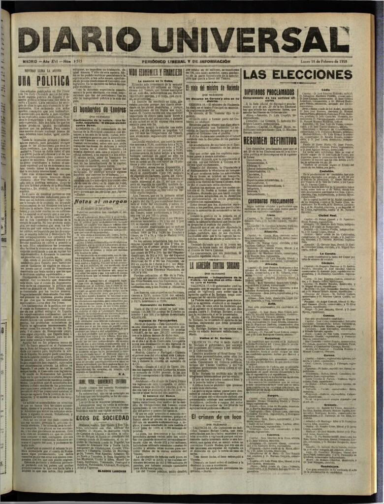 Miniatura de Diario Universal del 18 de febrero de 1918