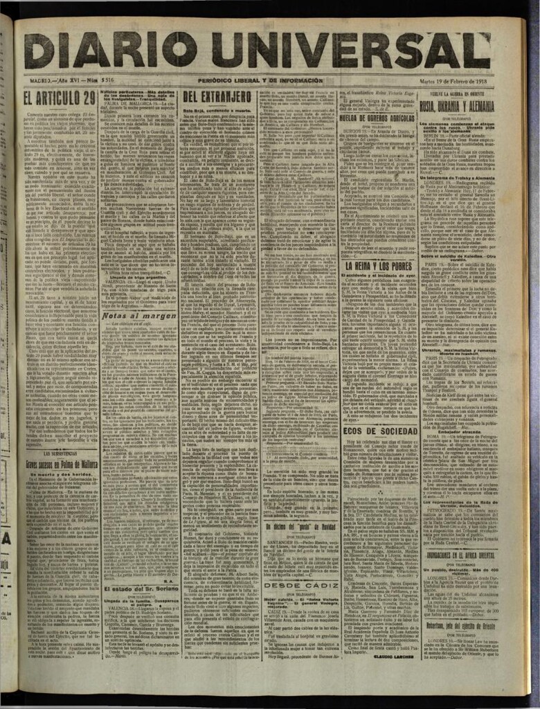 Miniatura de Diario Universal del 19 de febrero de 1918