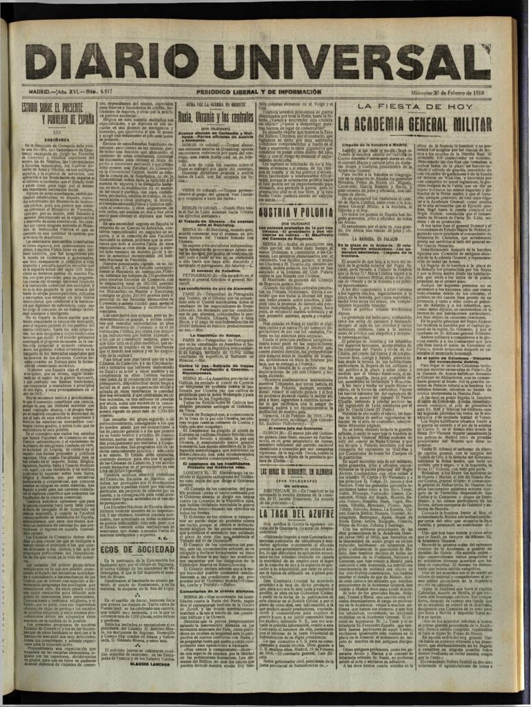 Miniatura de Diario Universal del 20 de febrero de 1918