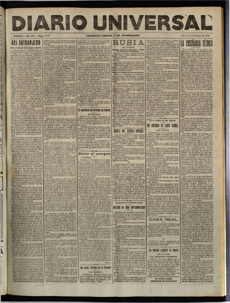 Miniatura de Diario Universal del 21 de febrero de 1918