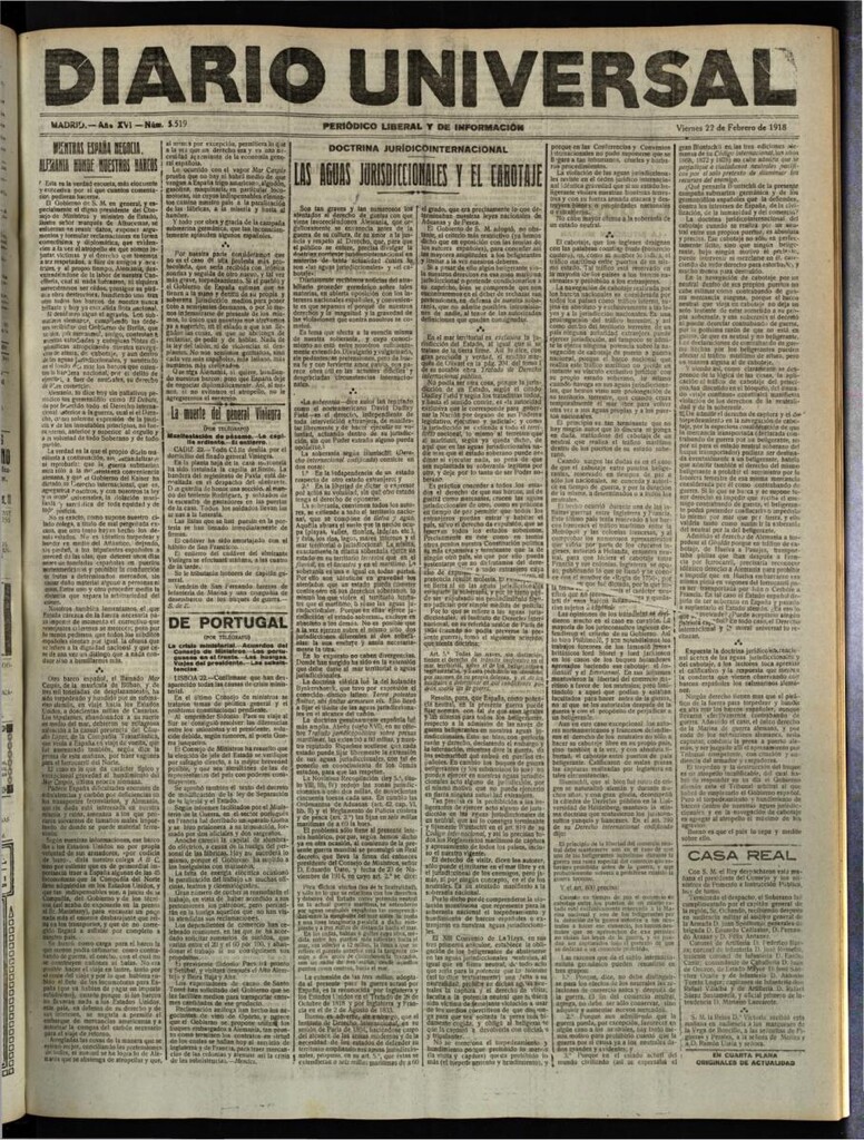 Miniatura de Diario Universal del 22 de febrero de 1918