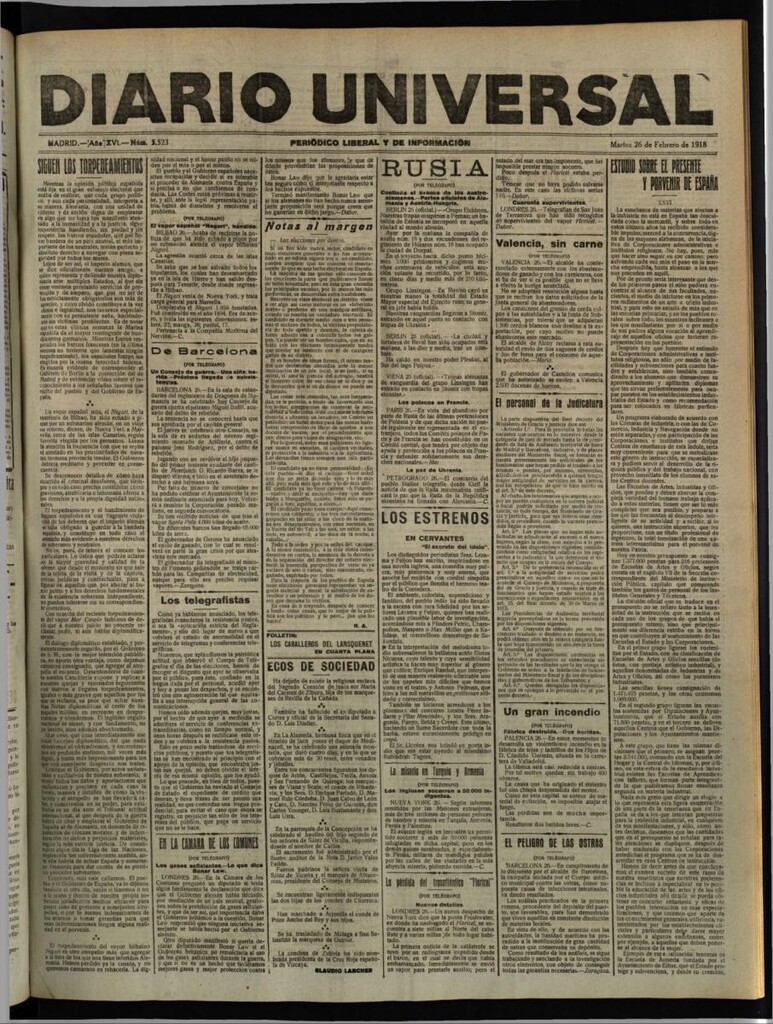 Miniatura de Diario Universal del 26 de febrero de 1918