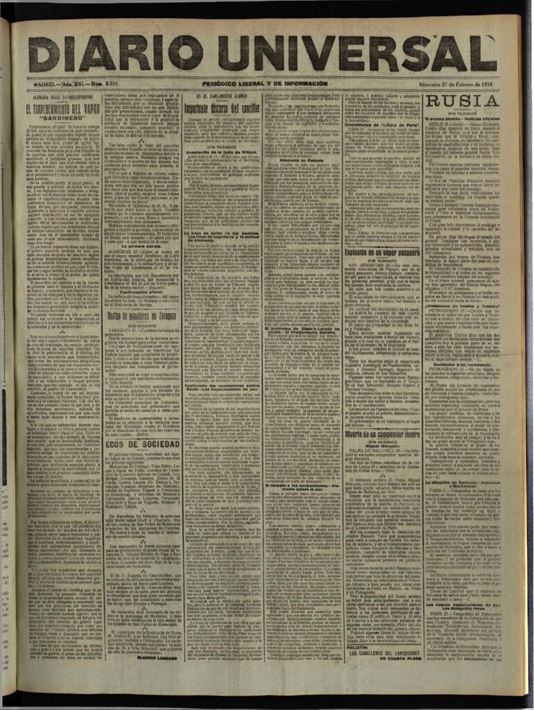 Miniatura de Diario Universal del 27 de febrero de 1918