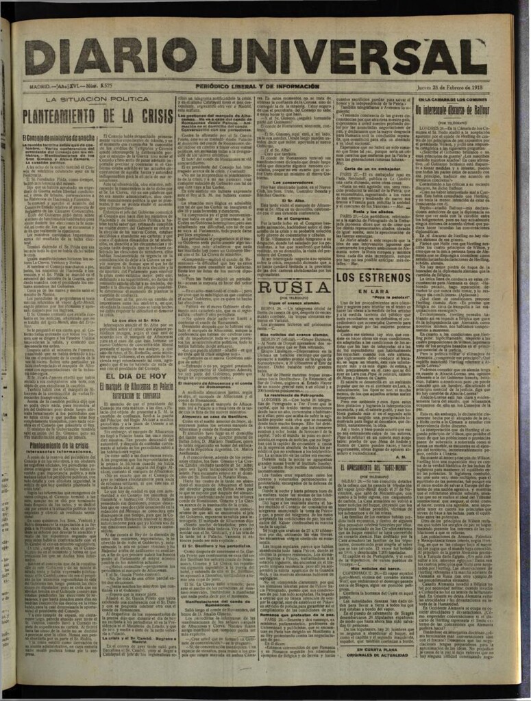 Miniatura de Diario Universal del 28 de febrero de 1918