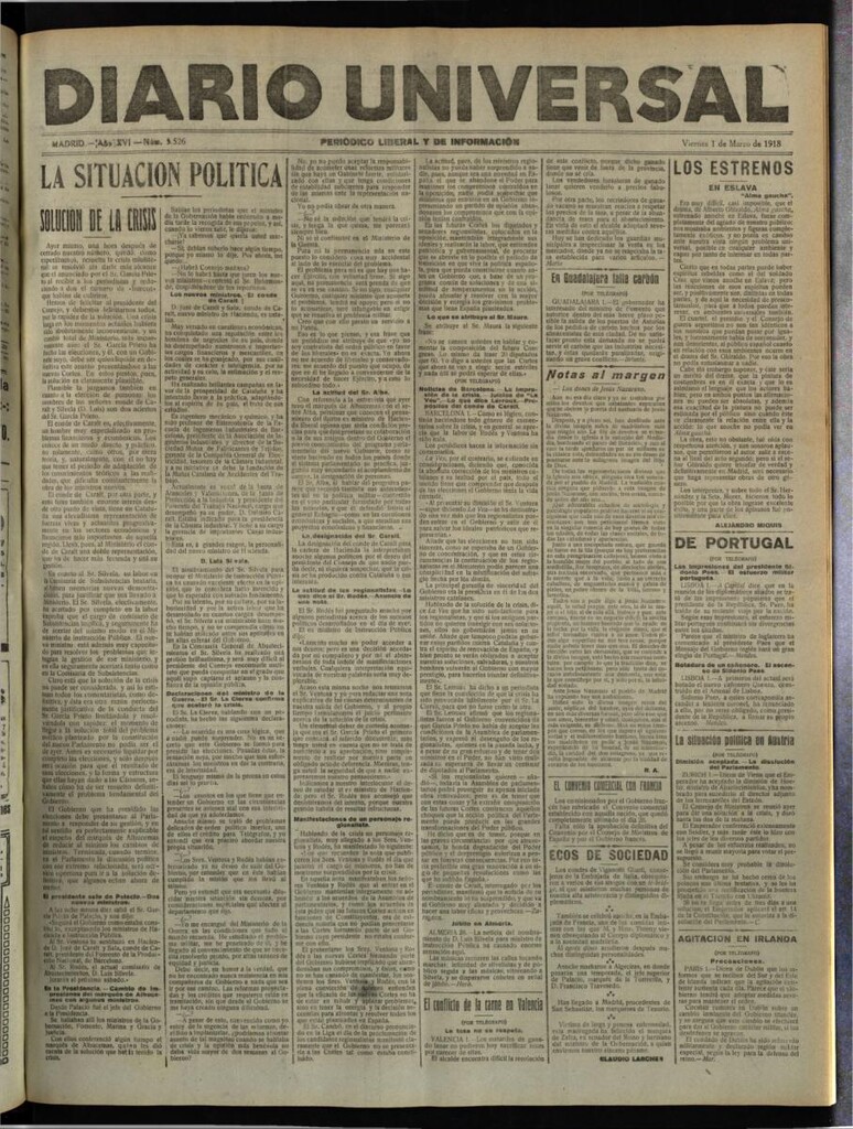 Miniatura de Diario Universal del 1 de marzo de 1918