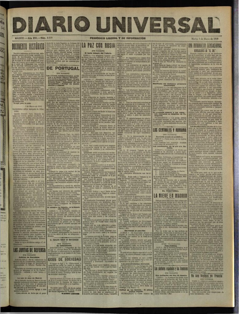 Miniatura de Diario Universal del 5 de marzo de 1918