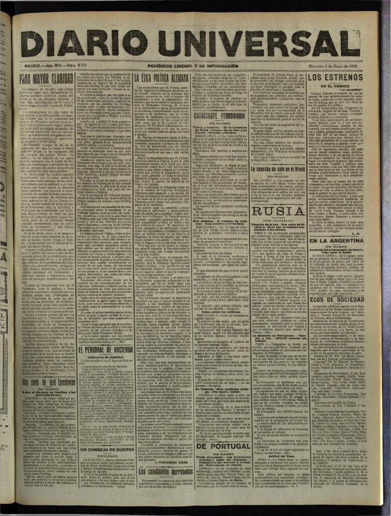Miniatura de Diario Universal del 6 de marzo de 1918