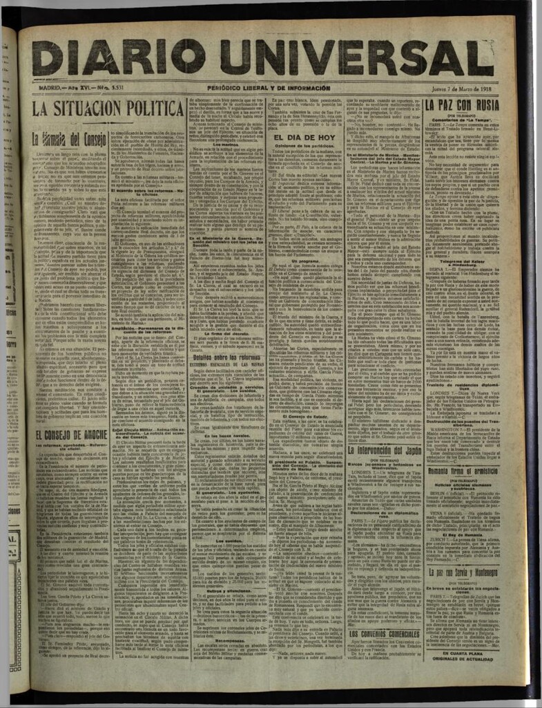 Miniatura de Diario Universal del 7 de marzo de 1918