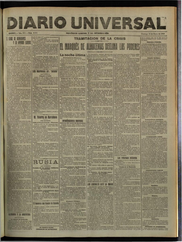 Miniatura de Diario Universal del 10 de marzo de 1918