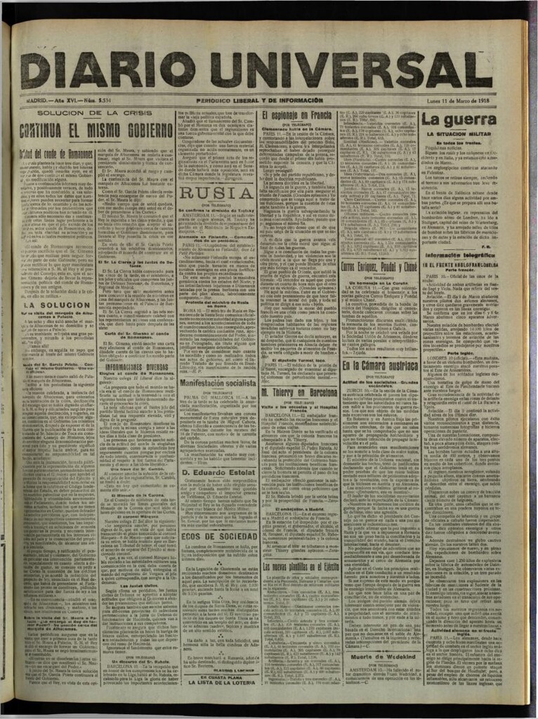 Miniatura de Diario Universal del 11 de marzo de 1918