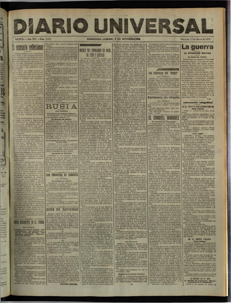 Miniatura de Diario Universal del 13 de marzo de 1918
