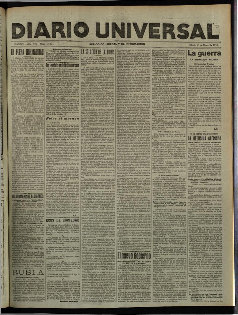 Miniatura de Diario Universal del 23 de marzo de 1918