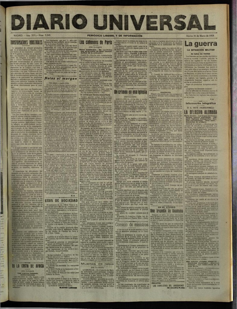 Miniatura de Diario Universal del 26 de marzo de 1918