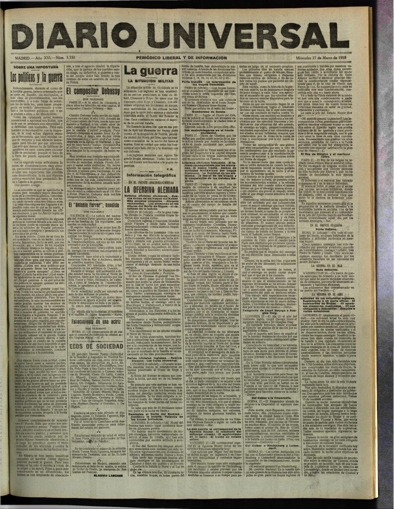 Miniatura de Diario Universal del 27 de marzo de 1918