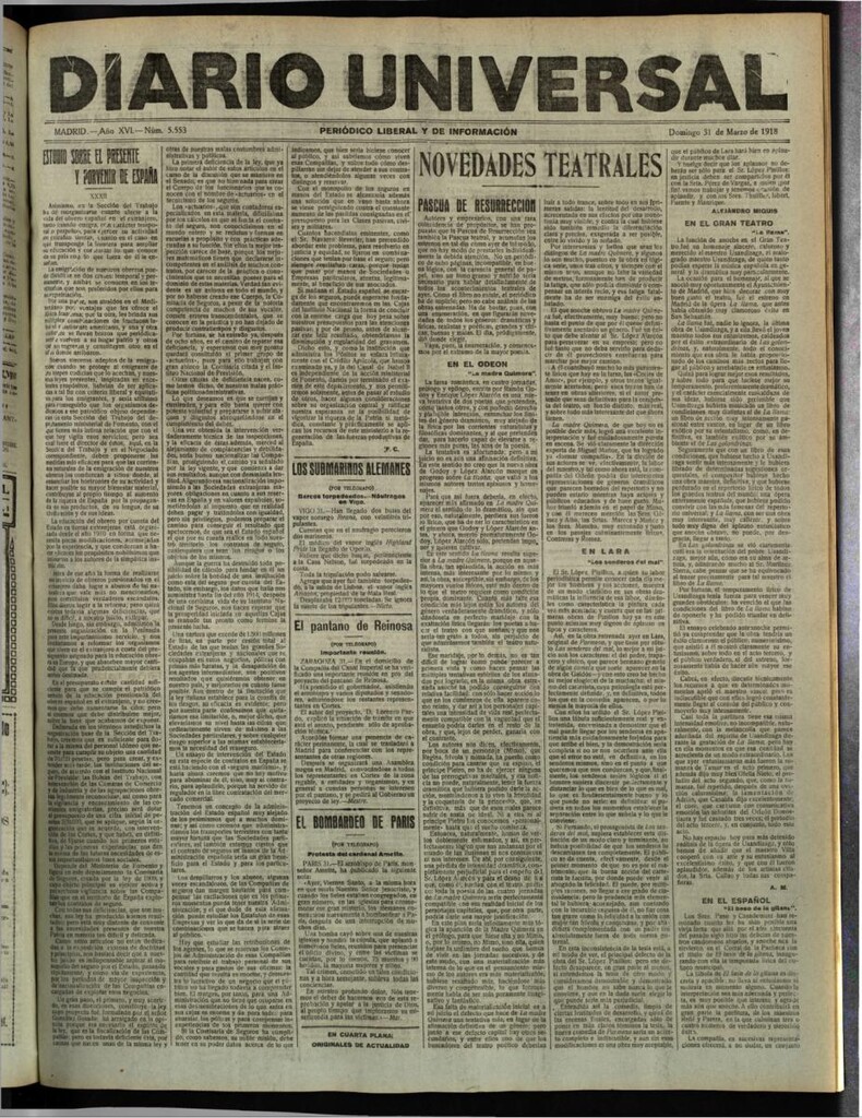 Miniatura de Diario Universal del 31 de marzo de 1918