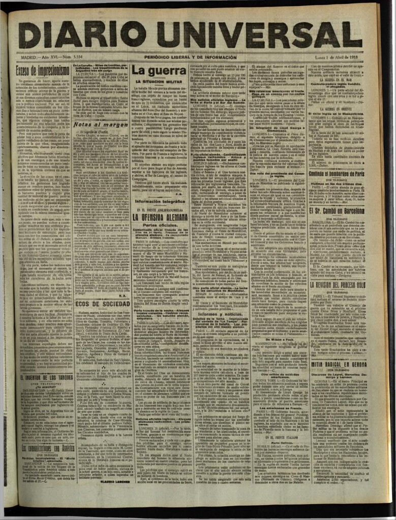 Miniatura de Diario Universal del 1 de abril de 1918