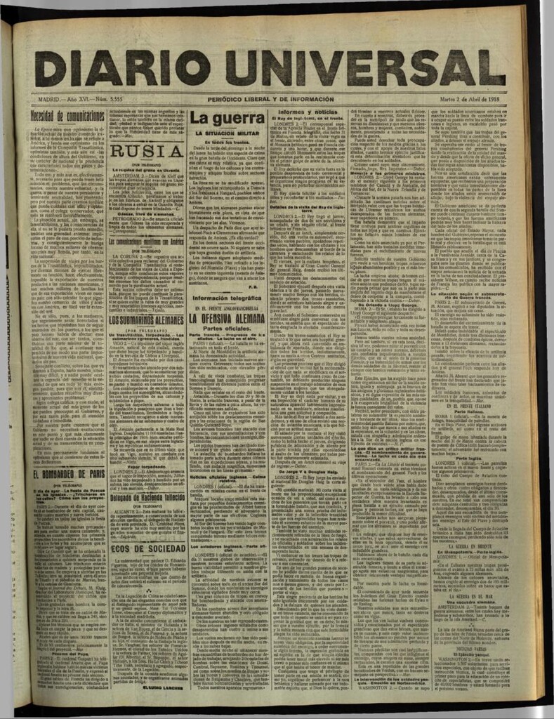 Miniatura de Diario Universal del 2 de abril de 1918
