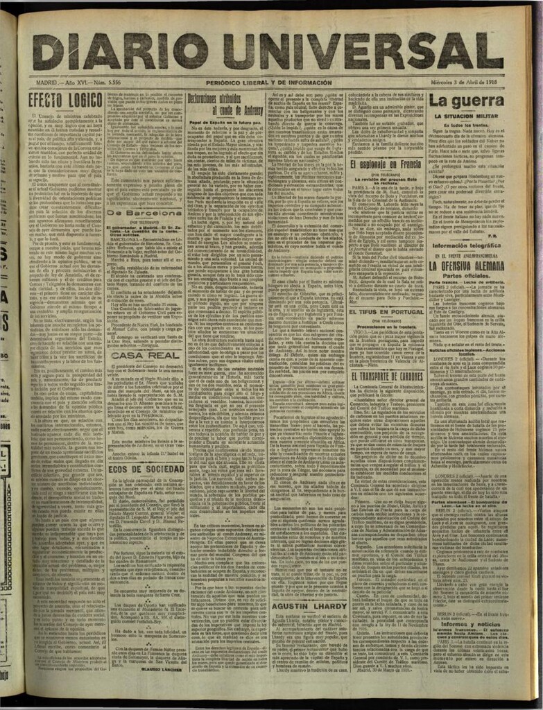 Miniatura de Diario Universal del 3 de abril de 1918