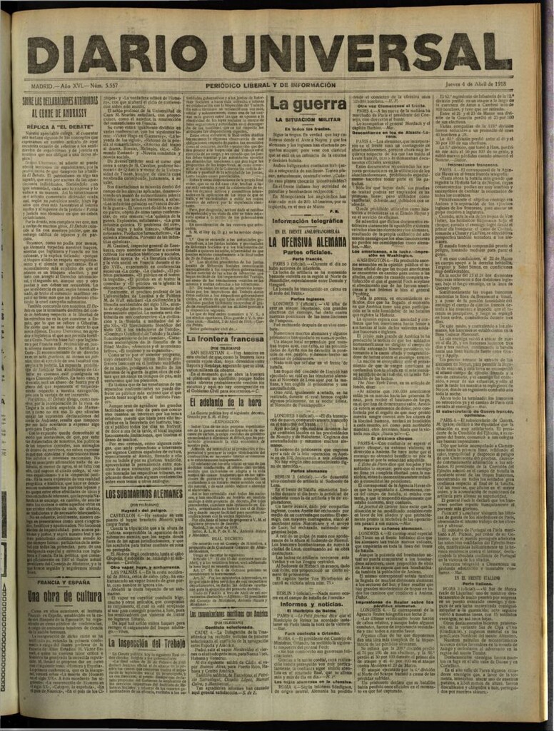 Miniatura de Diario Universal del 4 de abril de 1918