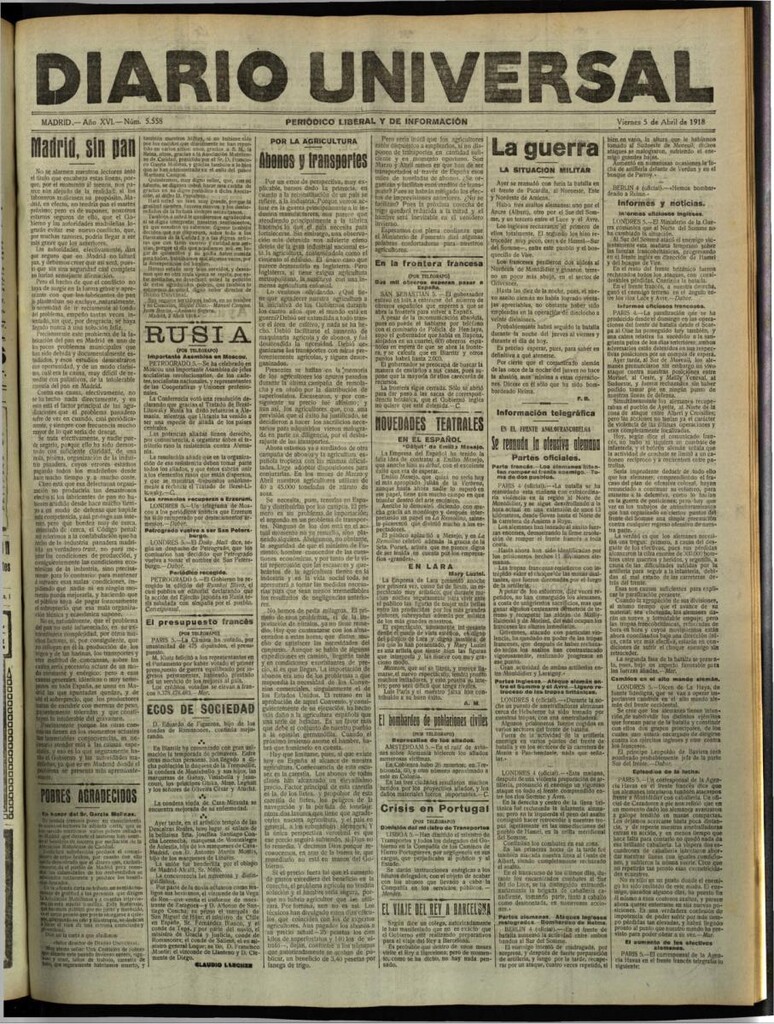 Miniatura de Diario Universal del 5 de abril de 1918