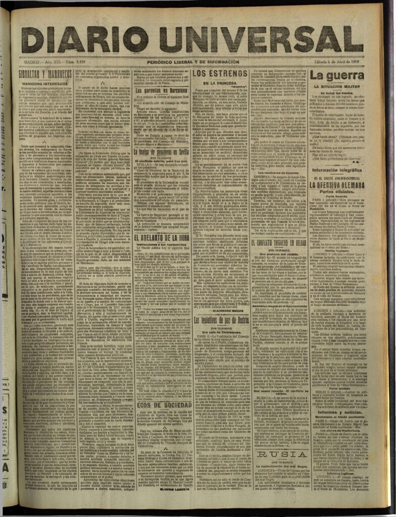 Miniatura de Diario Universal del 6 de abril de 1918