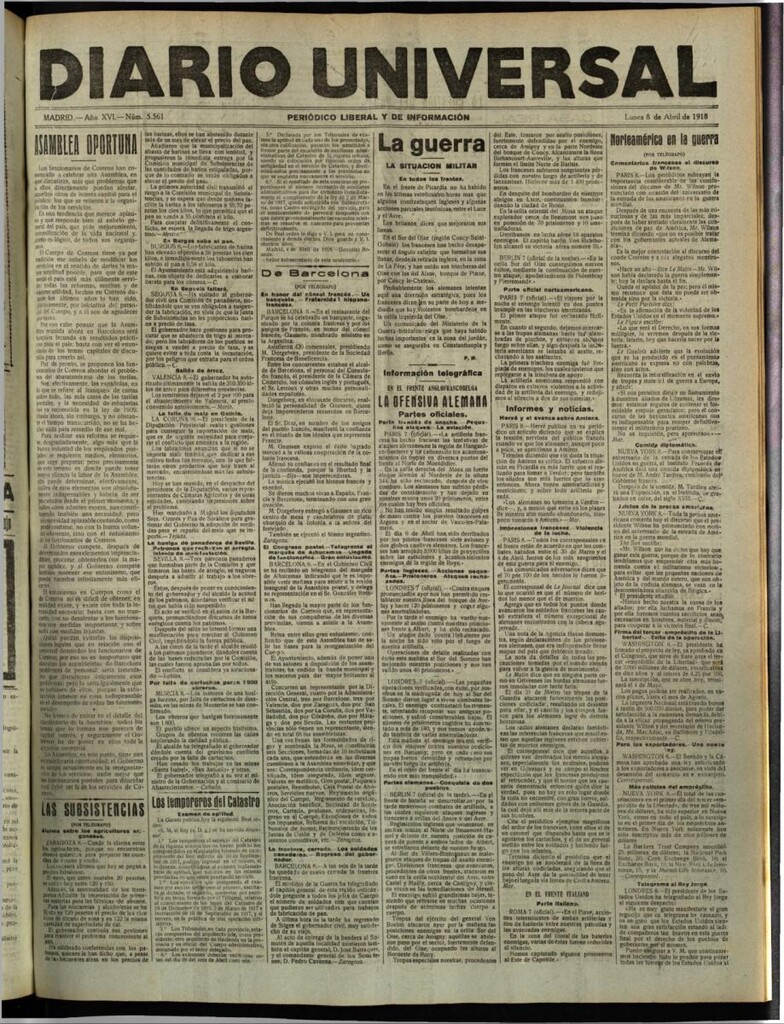 Miniatura de Diario Universal del 8 de abril de 1918