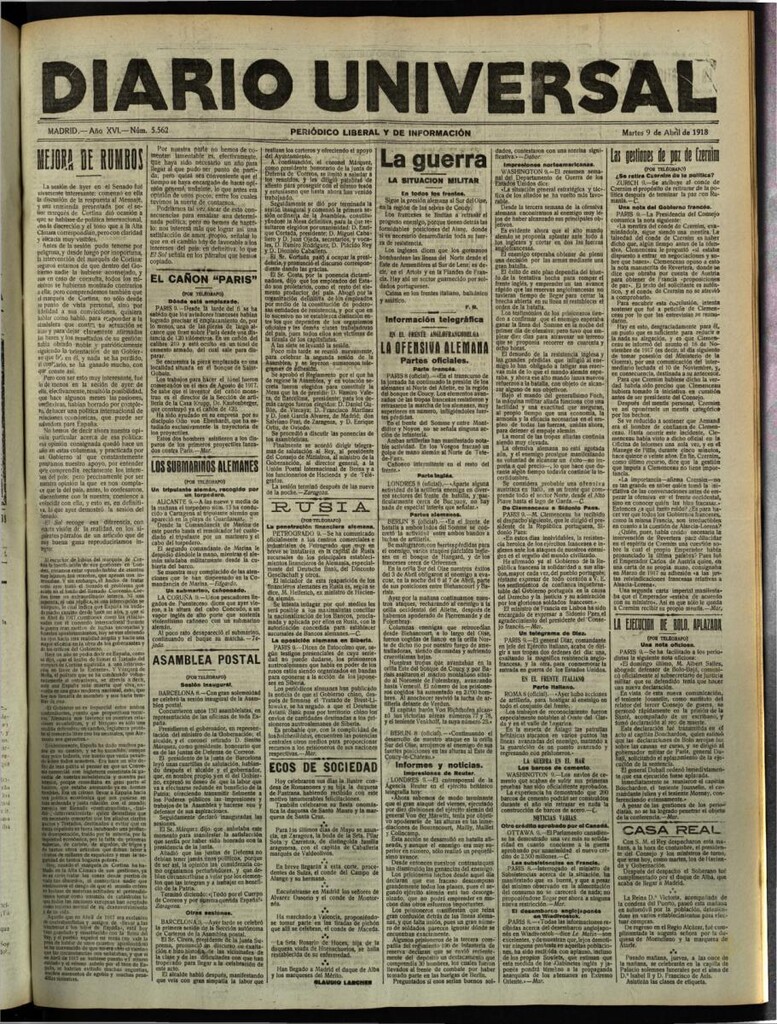 Miniatura de Diario Universal del 9 de abril de 1918