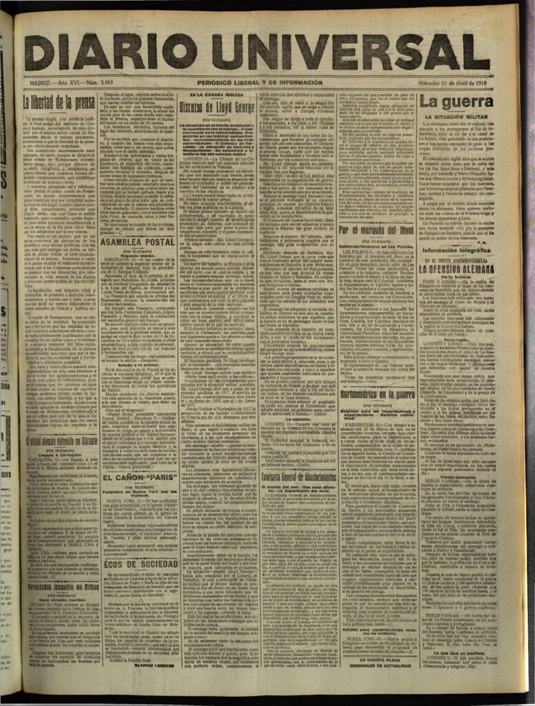 Miniatura de Diario Universal del 10 de abril de 1918