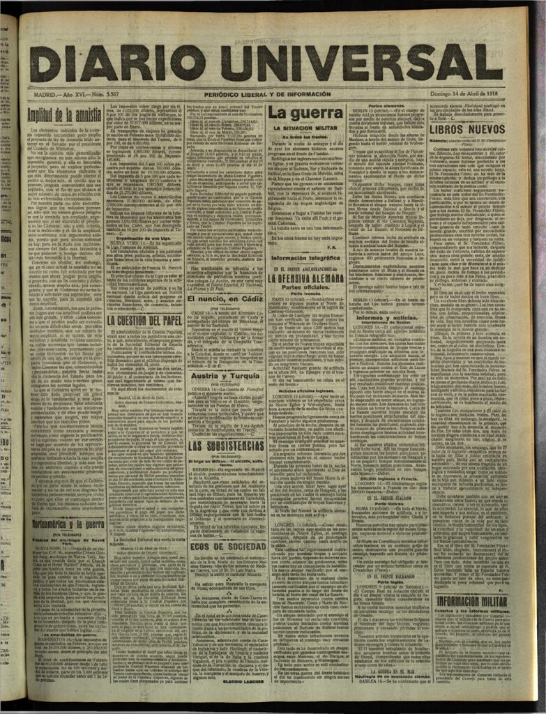 Miniatura de Diario Universal del 14 de abril de 1918