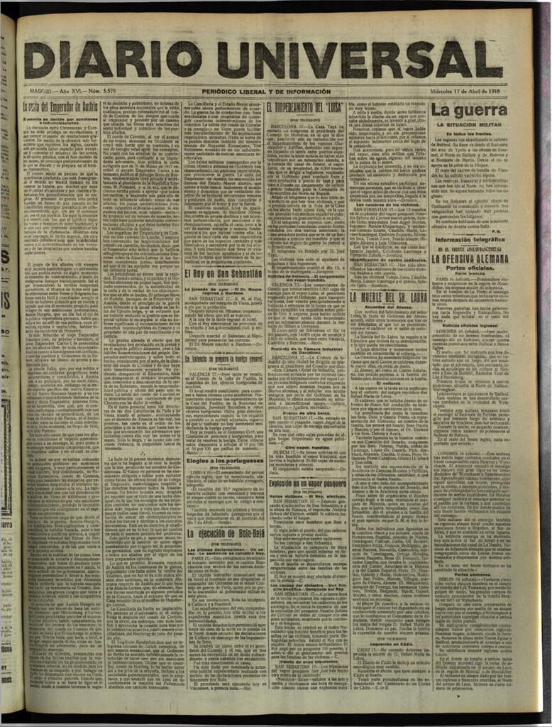 Miniatura de Diario Universal del 17 de abril de 1918