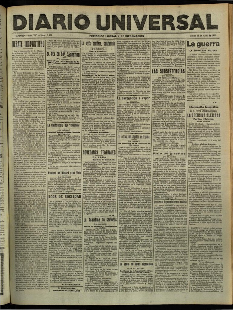 Miniatura de Diario Universal del 18 de abril de 1918