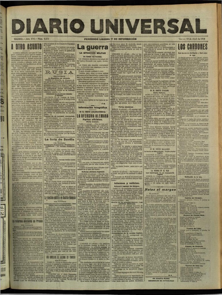 Miniatura de Diario Universal del 19 de abril de 1918