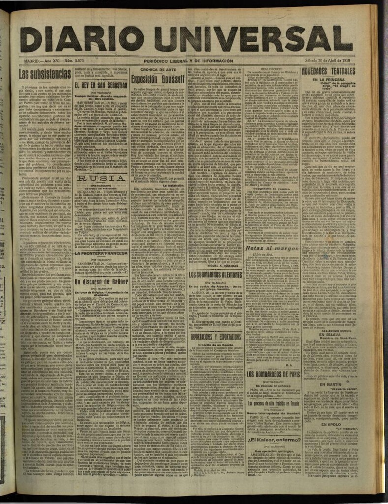 Miniatura de Diario Universal del 20 de abril de 1918