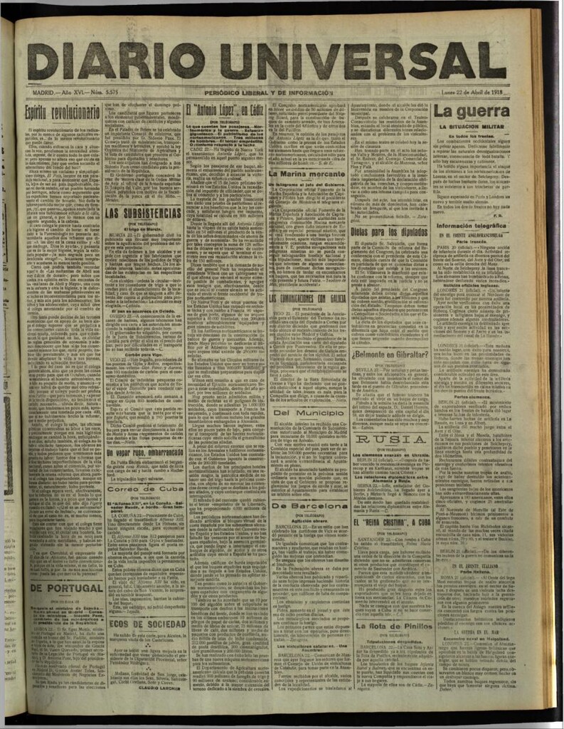 Miniatura de Diario Universal del 22 de abril de 1918