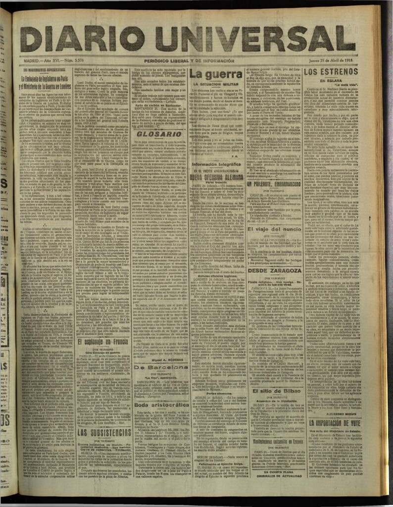 Miniatura de Diario Universal del 25 de abril de 1918