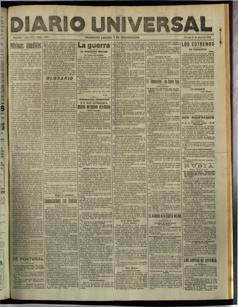 Miniatura de Diario Universal del 27 de abril de 1918