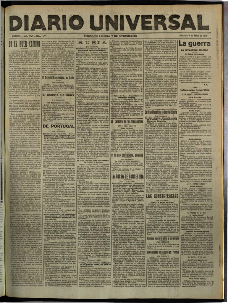 Miniatura de Diario Universal del 8 de mayo de 1918