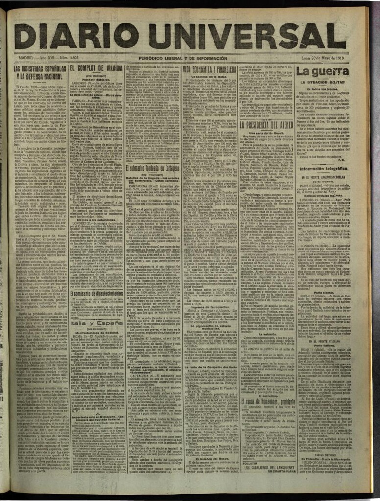 Miniatura de Diario Universal del 20 de mayo de 1918