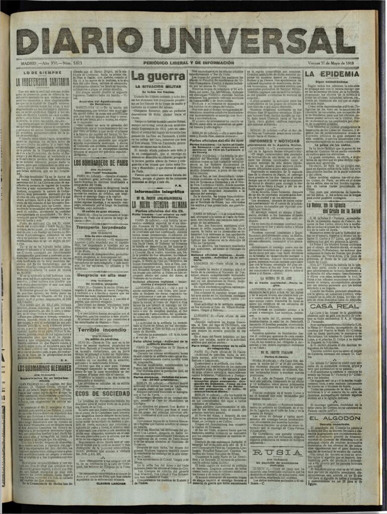 Miniatura de Diario Universal del 31 de mayo de 1918
