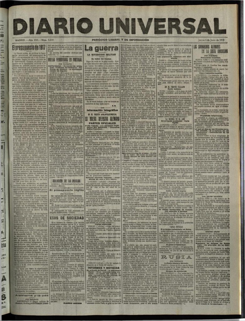 Miniatura de Diario Universal del 6 de junio de 1918