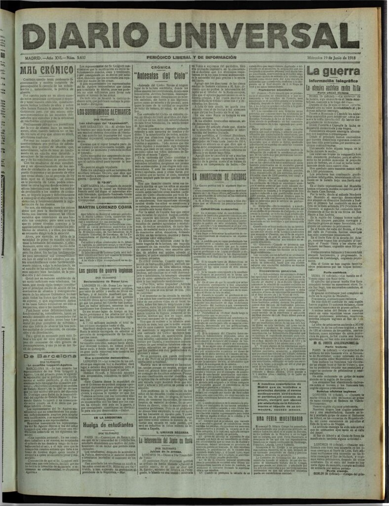 Miniatura de Diario Universal del 19 de junio de 1918