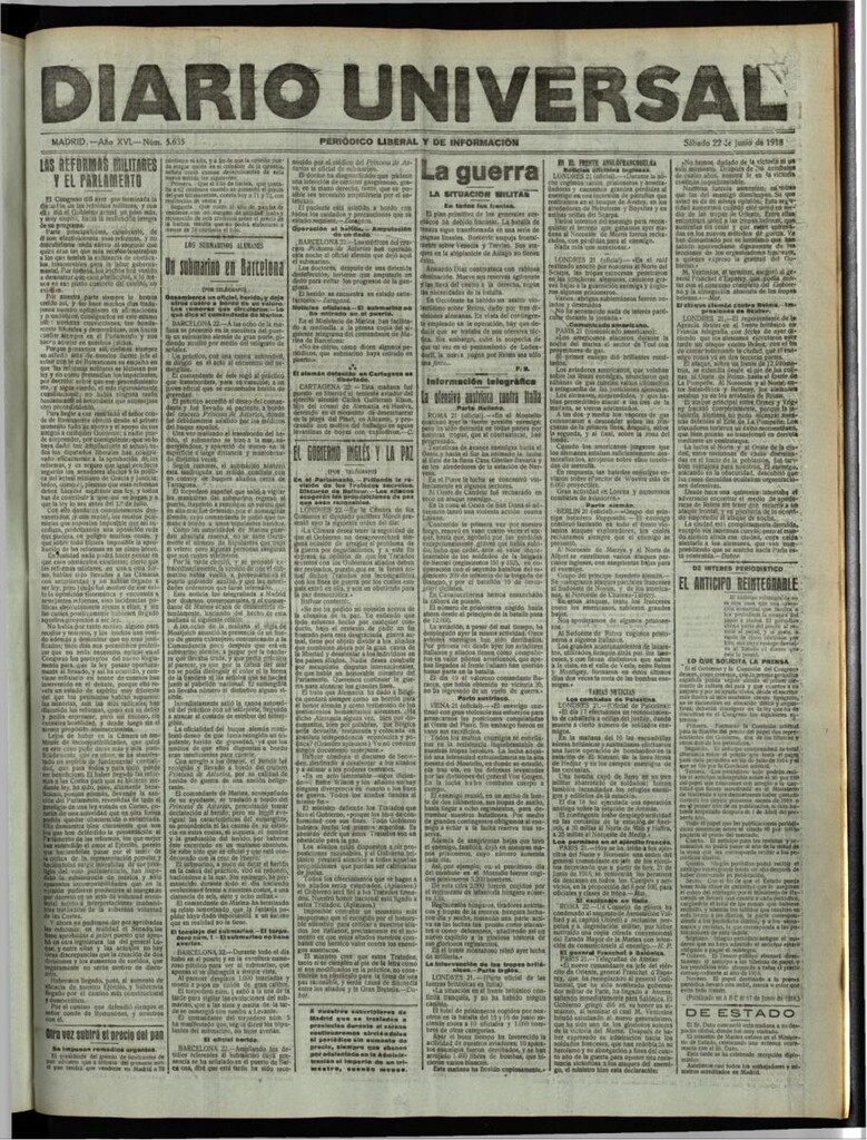 Miniatura de Diario Universal del 22 de junio de 1918