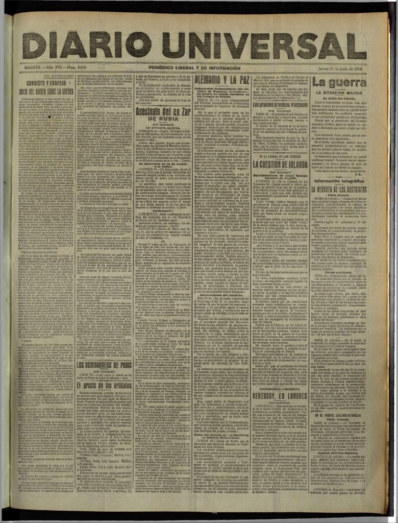Miniatura de Diario Universal del 27 de junio de 1918