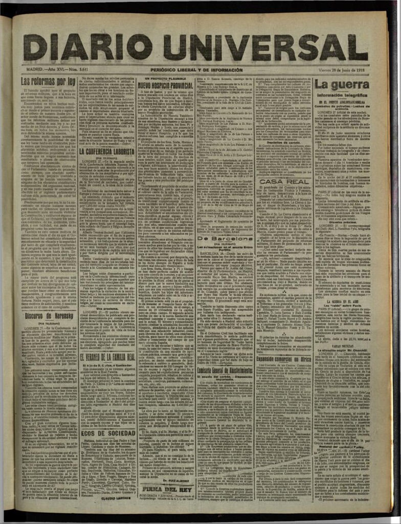 Miniatura de Diario Universal del 28 de junio de 1918