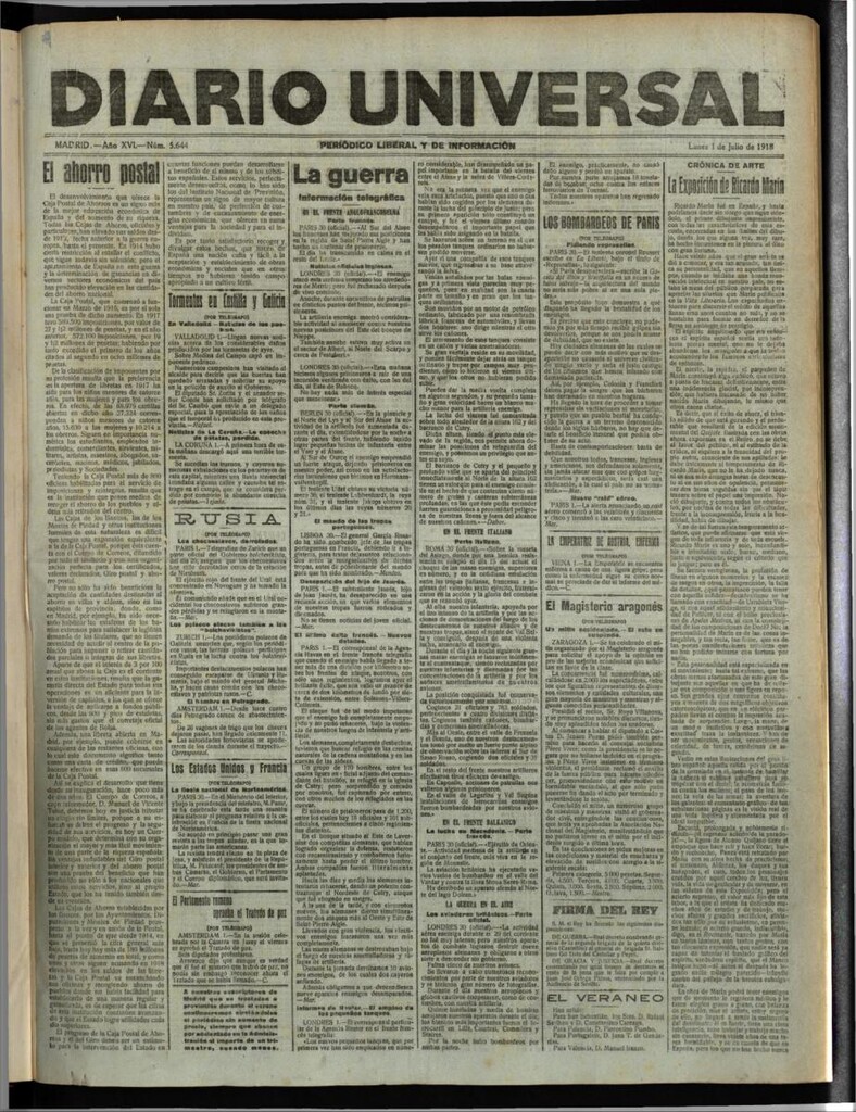 Miniatura de Diario Universal del 1 de julio de 1918