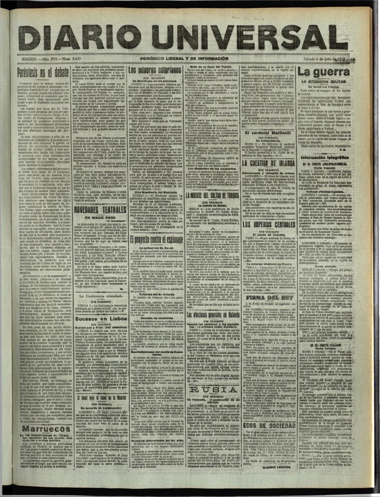 Miniatura de Diario Universal del 6 de julio de 1918